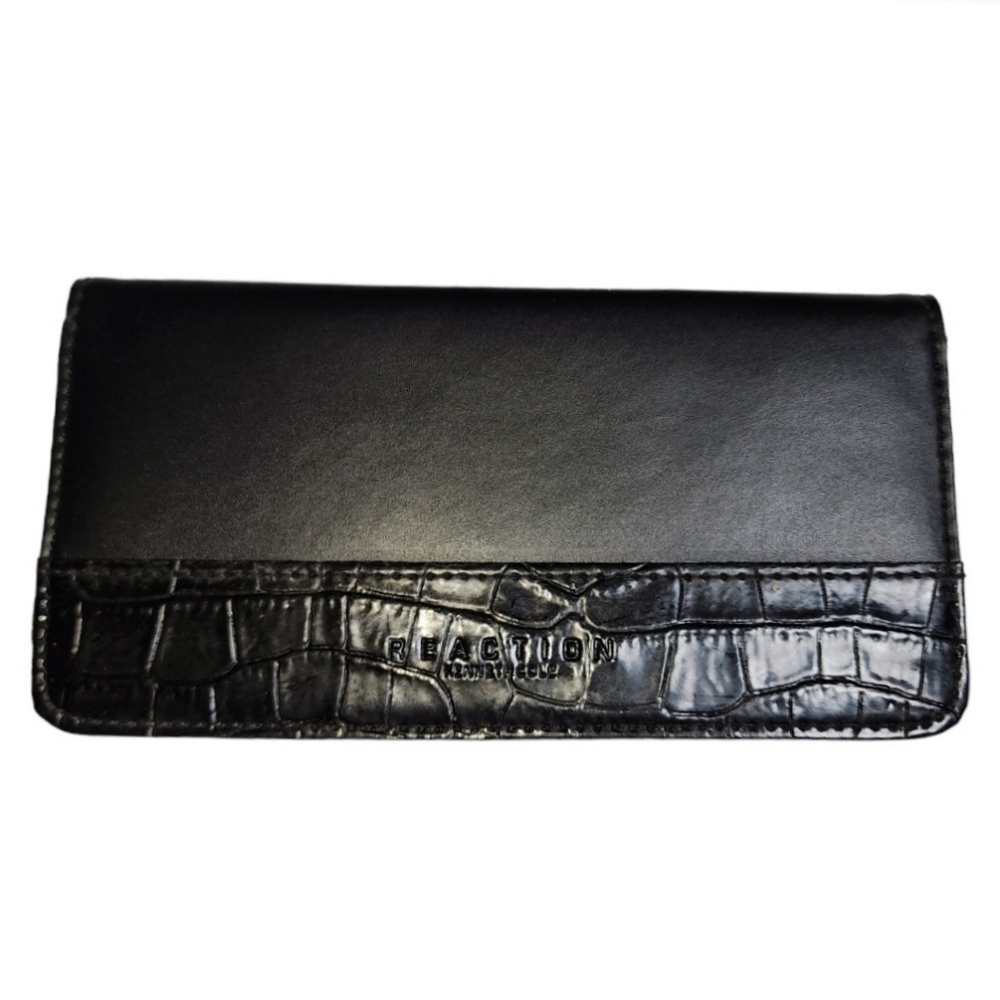 Kenneth Cole Reaction Black Vegan‎ Leather Bifold Checkbook Wallet 6.5"X3"X0.25"